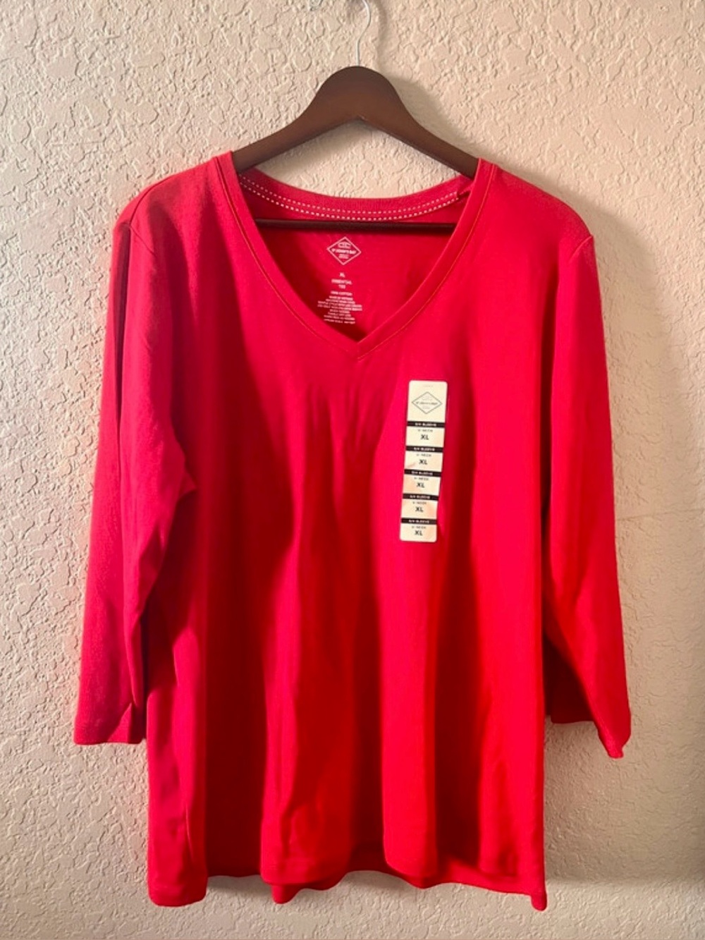 St. John's Bay Red V-Neck Long Sleeve Tee XL NWT